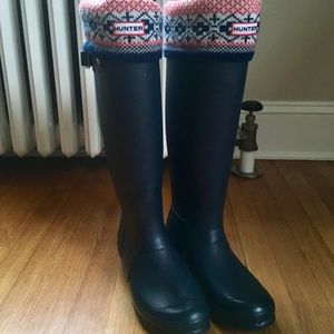 Tall Navy Hunter Rain Boots w/Liners Womens 8